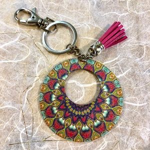 Beautiful Peacock Colors Disk Keychain Zipper Pull